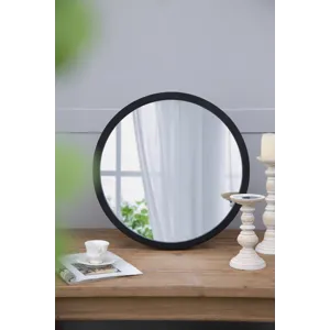 Circle Wall Mirror With Wooden Frame, Wall Mirror For Living Room - Black