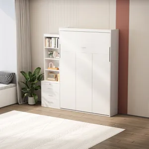 Morden Deisgn Full Size Vertical Murphy Bed With Shelf And Drawers For Bedroom Or Guestroom Wall Bed