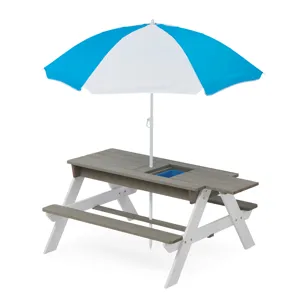 3-In-1 Kids Outdoor Wooden Picnic Table With Umbrella, Convertible Sand & Water, ASTM & CPSIA Certif