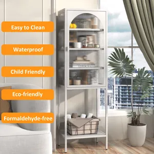 Metal Glass Door Display Storage Cabinet - 5 Tier Cube Bookshelf Storage Cabinet With 3 Adjustable S