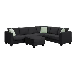 Sectional Sofa Couches Living Room Sets, 7 Seats Modular Sectional Sofa With Ottoman, L Shape Fabric
