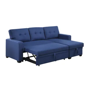 Upholstered Pull Out Sectional Sofa With Chaise - Blue