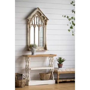 Distressed Shelf Tray, French Country Console Table - White / Natural
