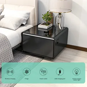 Modern Smart Side Table With Built-In Fridge, Wireless Charging, Temperature Control, Power Socket, 
