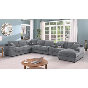 Celine - Chenille Fabric Corner Sectional Sofa With Right-Facing Chaise, Cupholders, And Charging Po