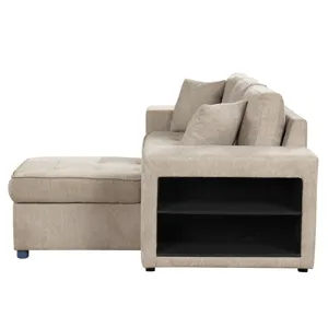 Modern L-Shape 3 Seat Reversible Sectional Couch, Pull Out Sleeper Sofa With Storage Chaise And 2 St