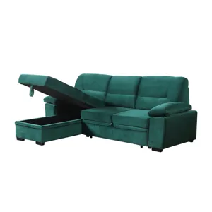 Kipling - Velvet Fabric Reversible Sleeper Sectional Sofa Chaise - Green