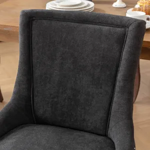 Ultra Side Dining Chair, Thickened Fabric Chairs With Neutrally Toned Solid Wood Legs, Bronze Nail H