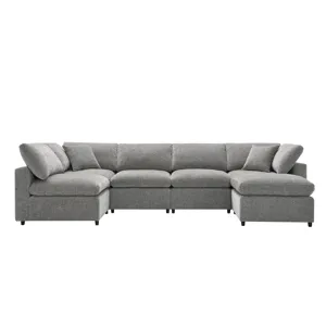 Modern Modular Cloud Sofa Bed, 6 Seat Chenille Sectional Couch Set With Ottoman, Free Combination, C