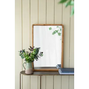 Rectangle Wood Mirror, Farmhouse Wall Decor For Living Room Bedroom Entryway - Brown