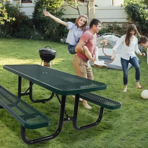 6 Ft. Rectangular Outdoor Steel Picnic Table With Umbrella Pole - Green