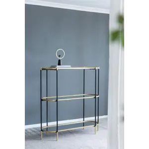 3 Tier Metal Console Table Mirrored Shelf - Black / Gold