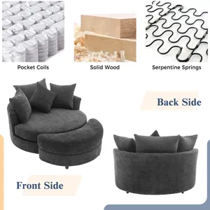 360° Swivel Accent Barrel Chair With Storage Ottoman & 4 Pillows, Modern Chenille Leisure Chair Roun