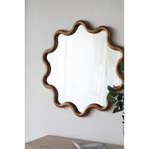 Wooden Accent Mirror With Unique Frame, Wall Mirror For Living Room Bedroom Entryway - Brown