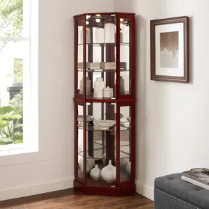 6 Shelf Corner Curio Display Cabinet With Lights, Mirrors And Adjustable Shelves (E26 Light Bulb Not