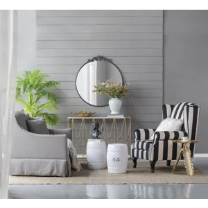 Classic Design Mirror With Round Shape And Baroque Inspired Frame For Bathroom, Entryway, Console Le