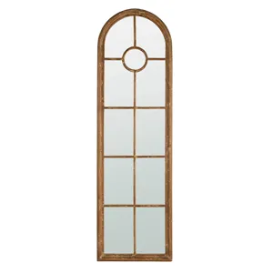 Half Round Elongated Mirror With Decorative Window Look Classic Architecture Style Solid Fir Wood In