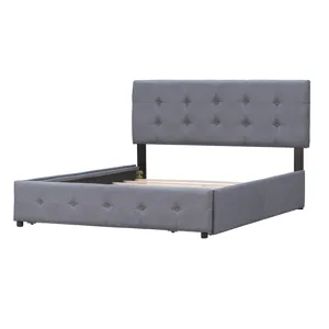 Queen Size Upholstered Platform Bed With Classic Headboard And 4 Drawers, No Box Spring Needed - Dar