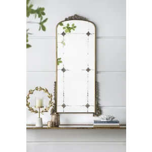 Antique Arched Mirror With Metal Frame, Full Length Mirror For Living Room Bathroom Entryway - Gold