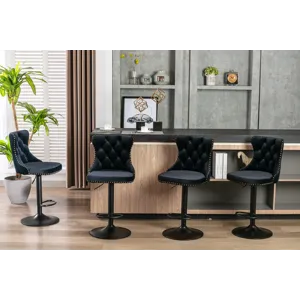 Swivel Velvet Barstools Adjusatble Seat Height, Modern Upholstered Bar Stools With Backs Comfortable