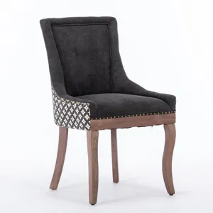 Ultra Side Dining Chair, Thickened Fabric Chairs With Neutrally Toned Solid Wood Legs, Bronze Nail H