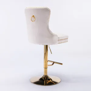 Thick Golden Swivel Velvet Barstools Adjusatble Seat Height From 27-35\", Modern Upholstered Bar Sto