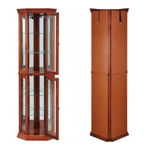 Corner Curio Cabinet With Lights, Adjustable Tempered Glass Shelves, Mirrored Back, Display Cabinet 
