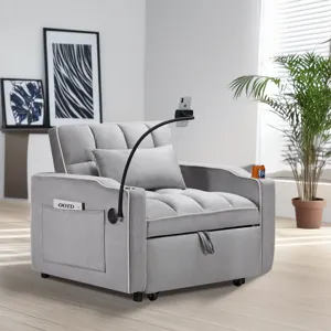 Convertible Sleeper Chair Sofa Bed Adjustable Pull Out Sleeper Chair Bed Multi-Pockets Folding Sofa 