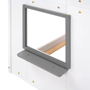 Twin Over Twin Bunk Bed Wood Bed & Roof, Window, Guardrail, Ladder - White