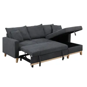 Colton - 84.Woven Reversible Sleeper Sectional Sofa With Storage Chaise - Dark Gray