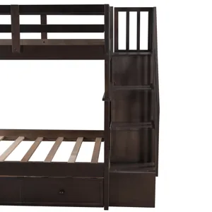 Stairway Twin Over Twin Bunk Bed With Three Drawers For Bedroom, Dorm - Espresso