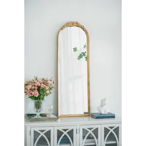 Wood Floor Mirror, Full Body Mirror Dressing Make Up Mirror For Bathroom Bedroom Living Room - Gold