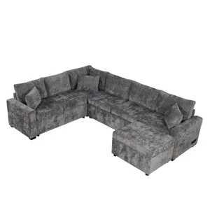 Sectional Sofa Pull-Out Sofa Bed Sleeper With A Storage Ottoman, Three Pillows And Charging Devices 
