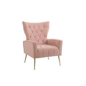 Modern Accent Chair With Ottoman, Comfy Armchair For Living Room, Bedroom, Apartment, Office - Pink