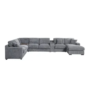 Celine - Chenille Fabric Corner Sectional Sofa With Right-Facing Chaise, Cupholders, And Charging Po