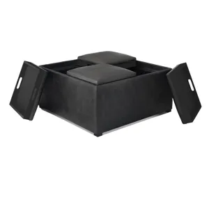 Avalon - Square Coffee Table Storage Ottoman - Distressed Black
