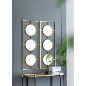 3 Mirror Piece Wall Mirror Rectangular Frame, Home Wall Decor For Bedroom Living Room - Gold