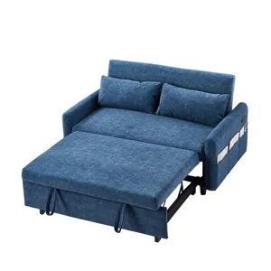 Pull Out Sleep Sofa Bed Loveseats Sofa Couch With Adjsutable Backrest, Storage Pockets, 2 Soft Pillo