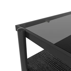Rectangle Coffee Table With Tempered Glass Top, Modern Table For Living Room - Gray / Black