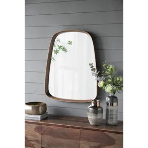 Irrgeular Mirror With Wood Frame, Wall Mirror For Living Room, Bathroom Entryway - Brown