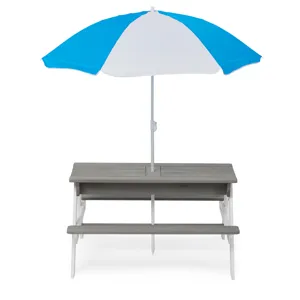 3-In-1 Kids Outdoor Wooden Picnic Table With Umbrella, Convertible Sand & Water, ASTM & CPSIA Certif
