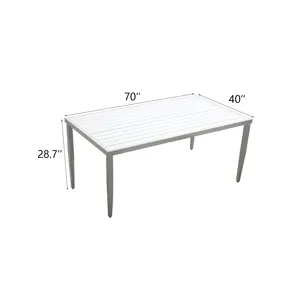 Outdoor Patio Two-Tone Table Top Rectangle Dining Table With Tapered Feet & Umbrella Hole - Matte Wh