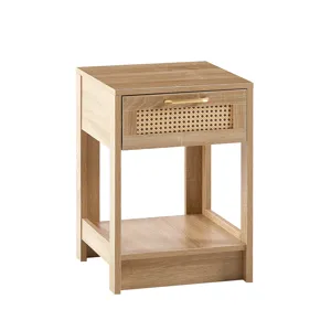 15.75\" Rattan End Table With Drawer, Modern Nightstand, Side Table For Living Room, Bedroom - Natur