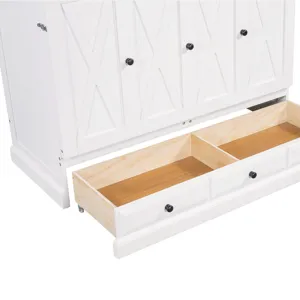 Queen Solid Pine Murphy Bed Chest Cube Cabinet Bed With Charging Station And Large Storage Drawer Fo