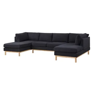 Hallie - Wide Sherpa Double Chaise U-Shape Sectional Sofa - Black