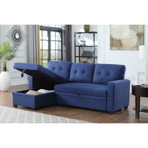 Upholstered Pull Out Sectional Sofa With Chaise - Blue