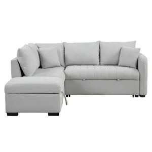 L-Shaped Sectional Pull Out Sofa Bed Sleeper Sofa With Two USB Ports, Two Power Sockets And A Movabl