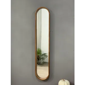 Decorative Rubber Frame Mirror With Elongated Oval Frame - Brown