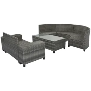 8 Pieces Outdoor Wicker Round Sofa Set, Half-Moon Sectional Sets All Weather, Curved Sofa Set With R
