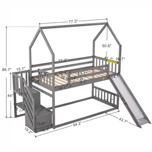 Twin Over Twin House Bunk Bed With Convertible Slide, Storage Staircase Can Be Placed Left Or Right 